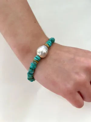 Turquoise Heishi and Baroque Pearl Bracelet