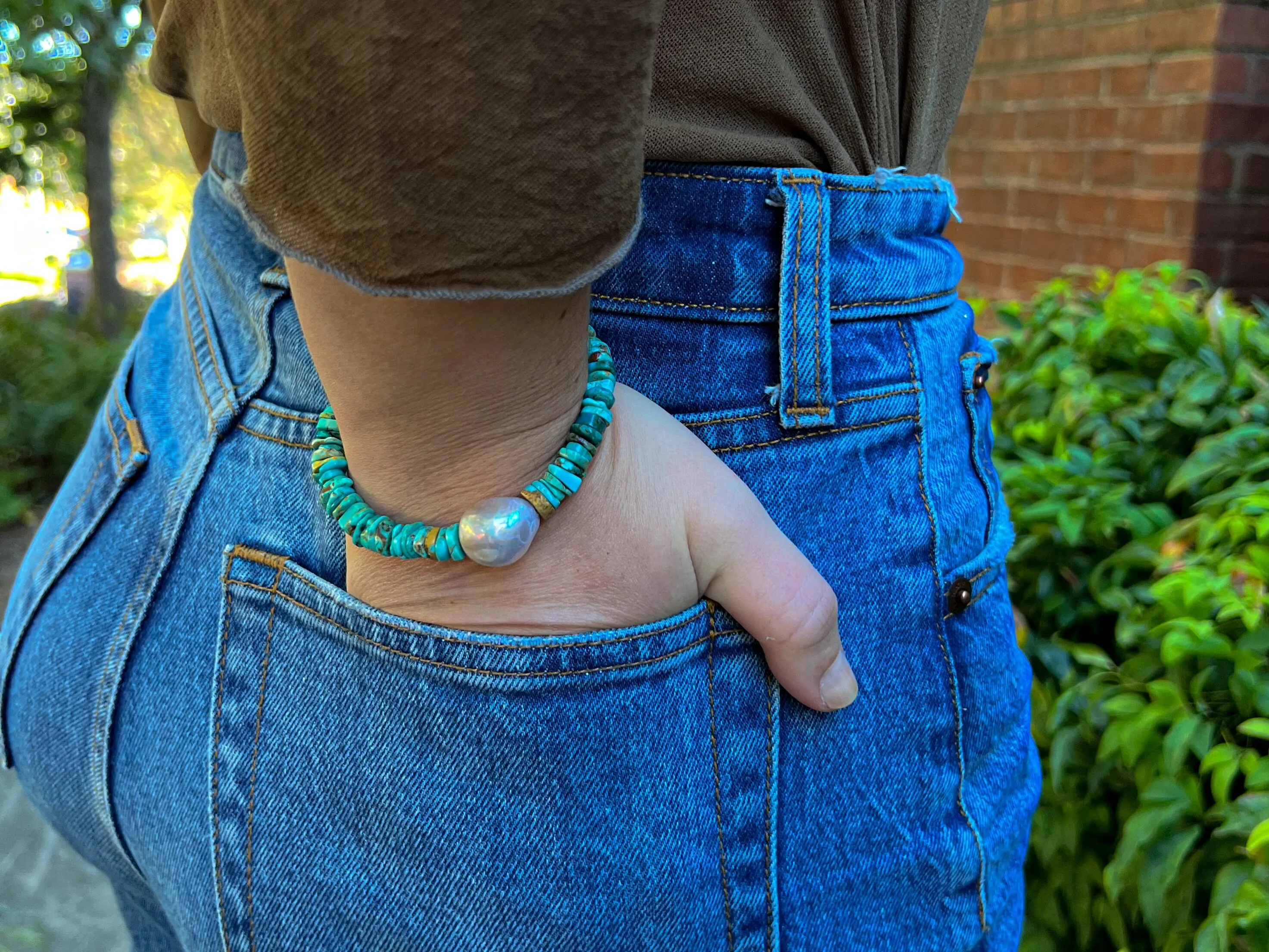Turquoise Heishi and Baroque Pearl Bracelet