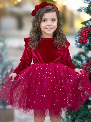 Twinkle and Twirl Starry Velvet Tutu Dress