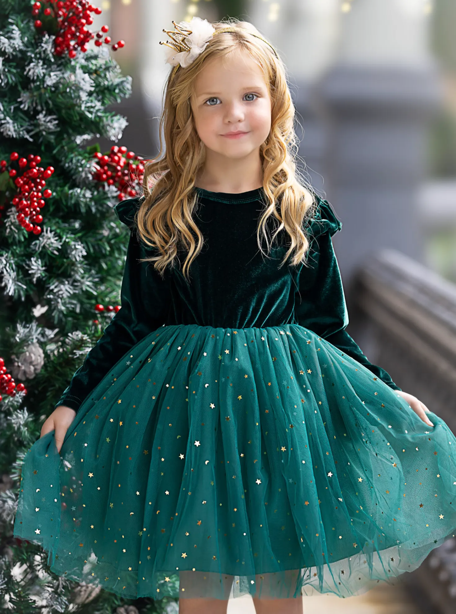 Twinkle and Twirl Starry Velvet Tutu Dress