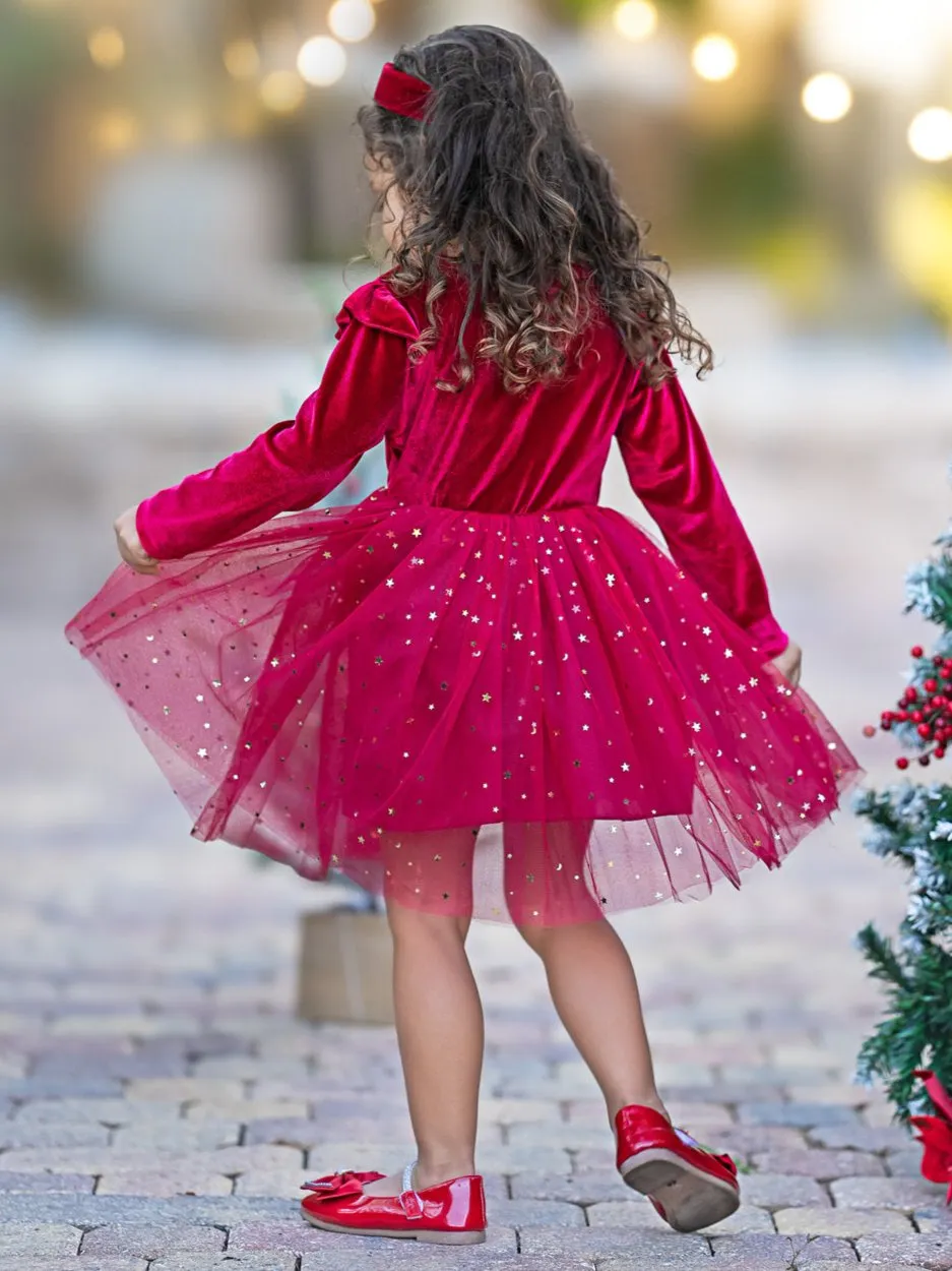 Twinkle and Twirl Starry Velvet Tutu Dress
