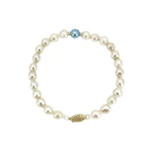 Two Tone Japanese White & Blue Saltwater Akoya Cultured Pearl Vintage Bracelet- 14K Yellow Gold