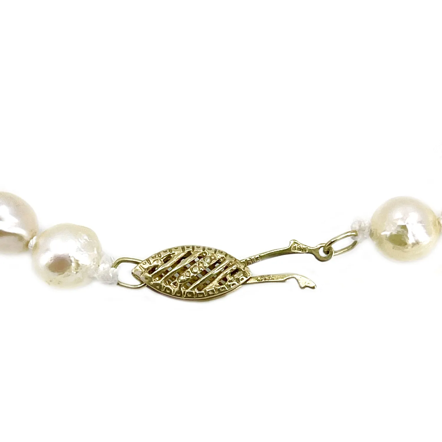 Two Tone Japanese White & Blue Saltwater Akoya Cultured Pearl Vintage Bracelet- 14K Yellow Gold