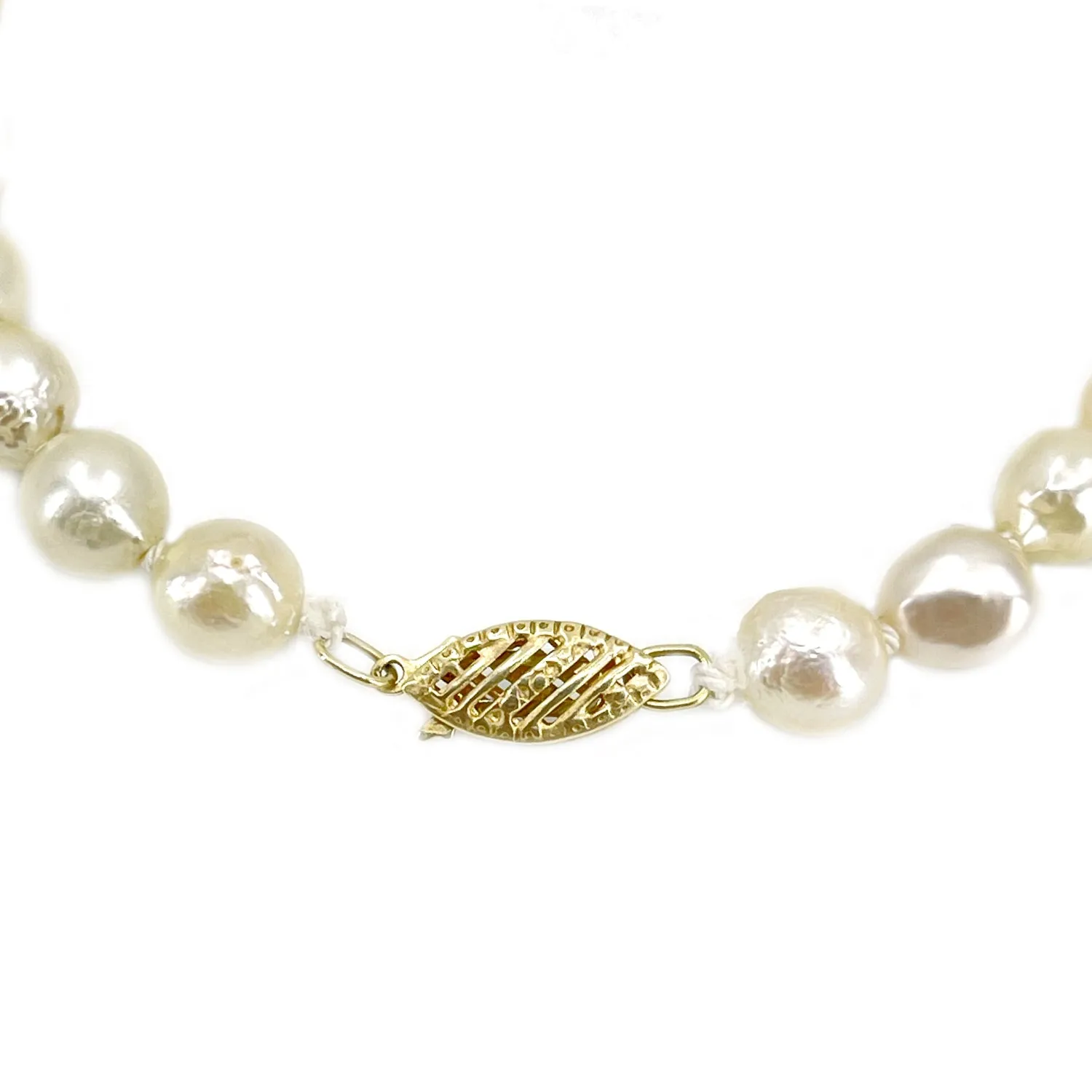 Two Tone Japanese White & Blue Saltwater Akoya Cultured Pearl Vintage Bracelet- 14K Yellow Gold