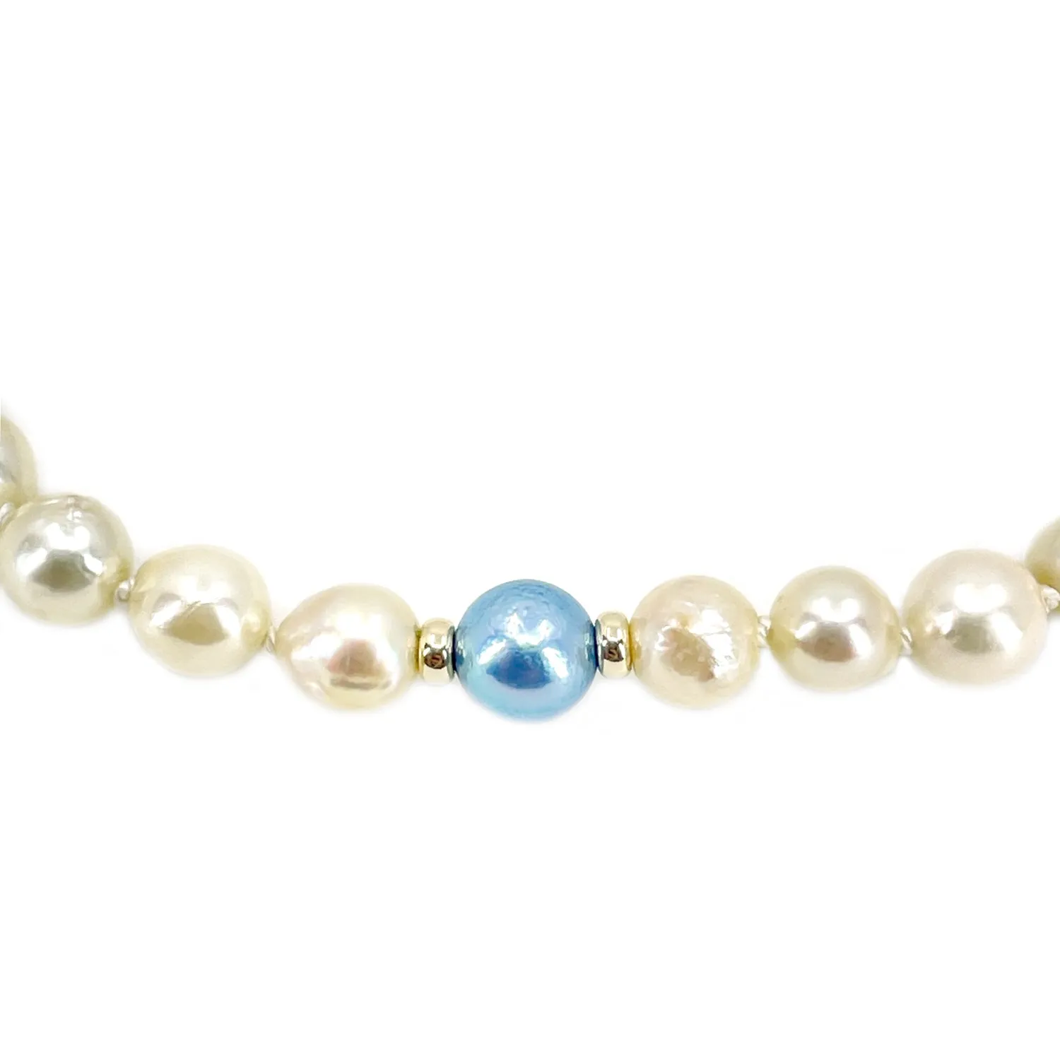 Two Tone Japanese White & Blue Saltwater Akoya Cultured Pearl Vintage Bracelet- 14K Yellow Gold