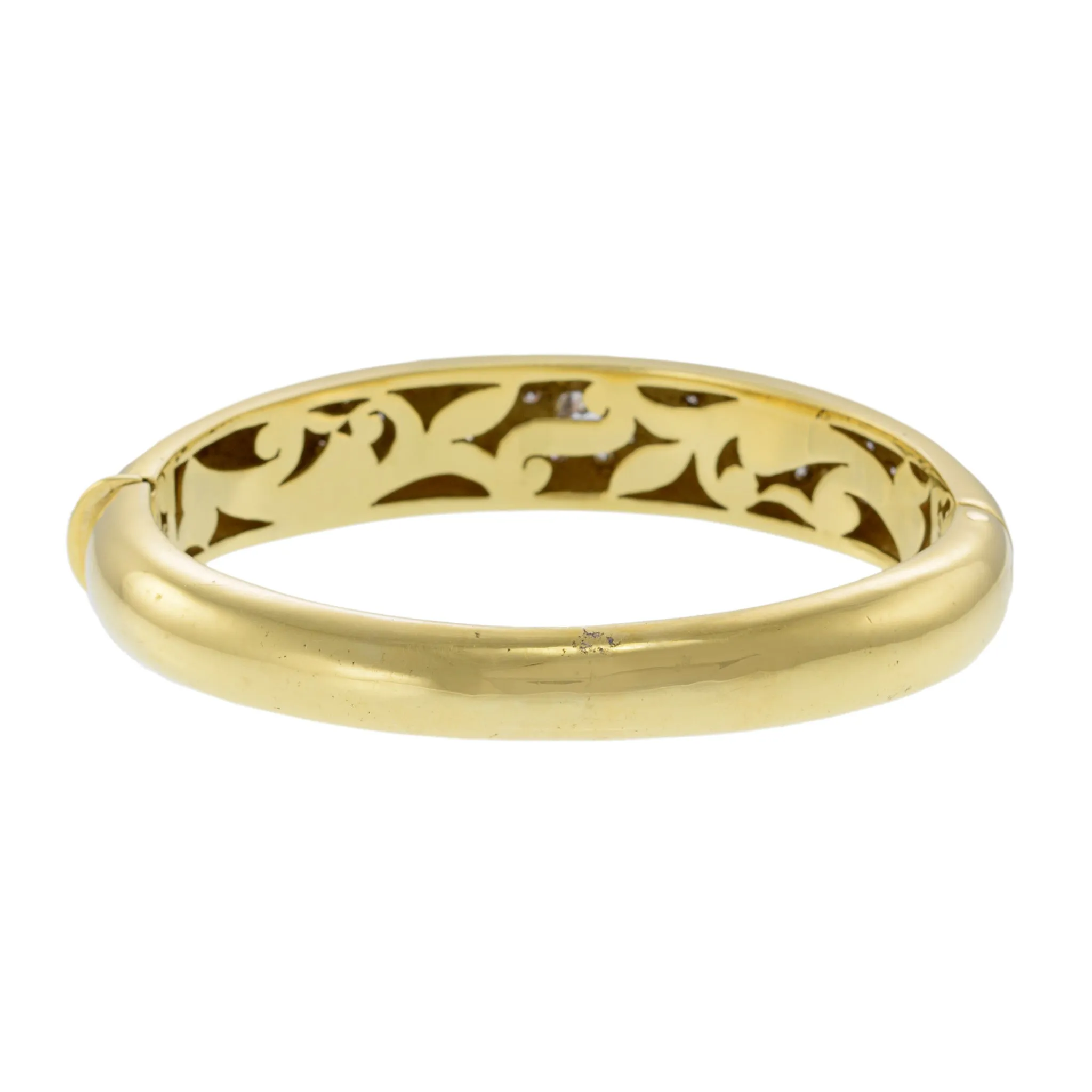 Victorian Era 18KT Yellow Gold Black Enamel And Diamond Bangle