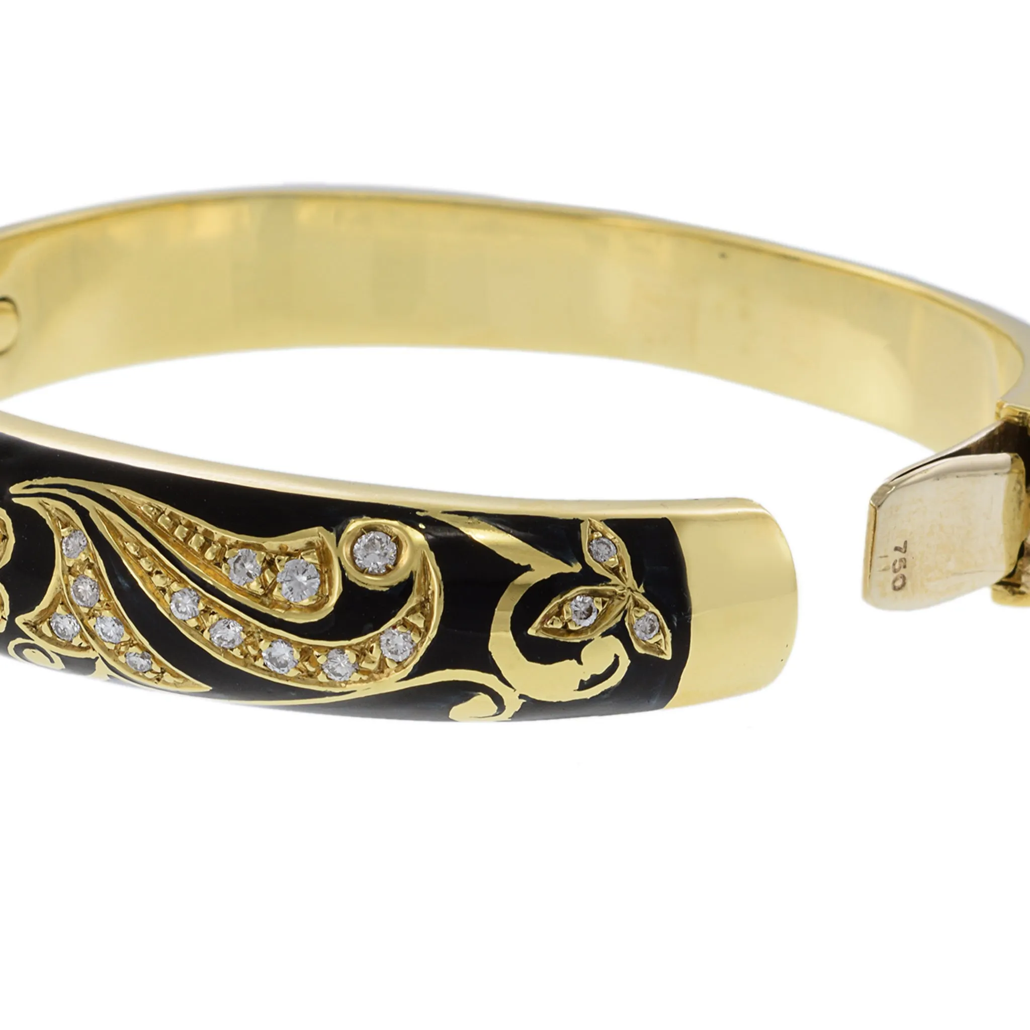 Victorian Era 18KT Yellow Gold Black Enamel And Diamond Bangle