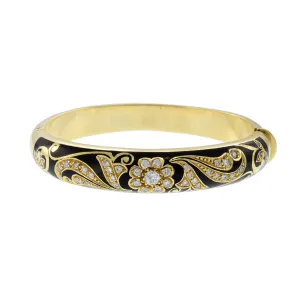 Victorian Era 18KT Yellow Gold Black Enamel And Diamond Bangle
