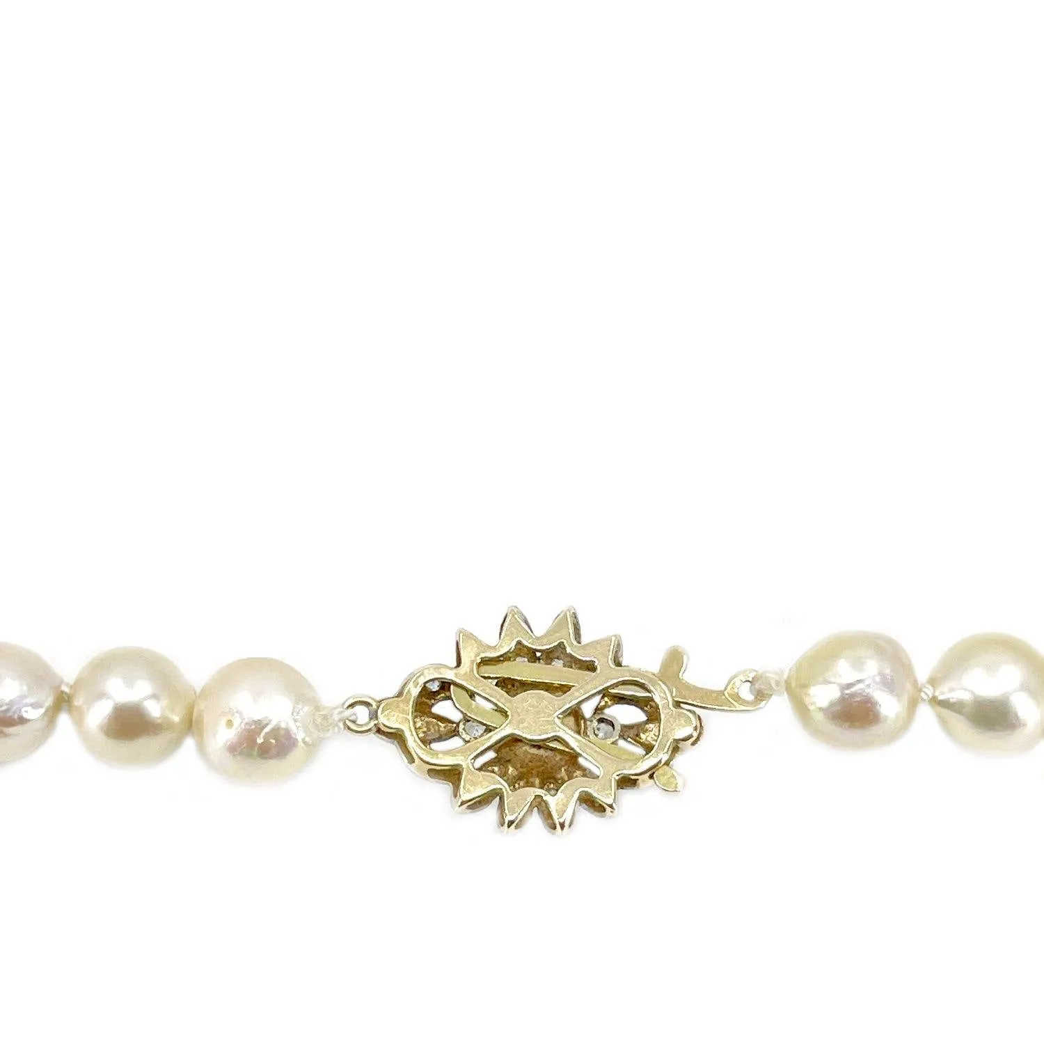 Victorian Star Burst Japanese Saltwater Cultured Akoya Pearl Strand - 14K Yellow Gold Silver 18.50 Inch