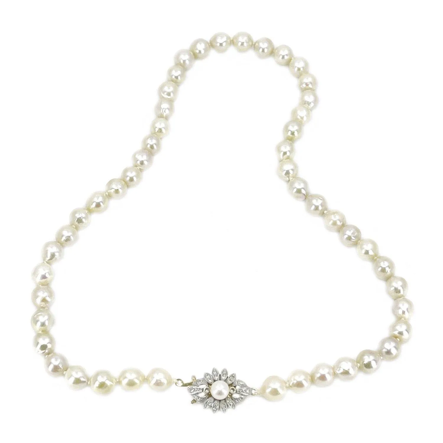 Victorian Star Burst Japanese Saltwater Cultured Akoya Pearl Strand - 14K Yellow Gold Silver 18.50 Inch