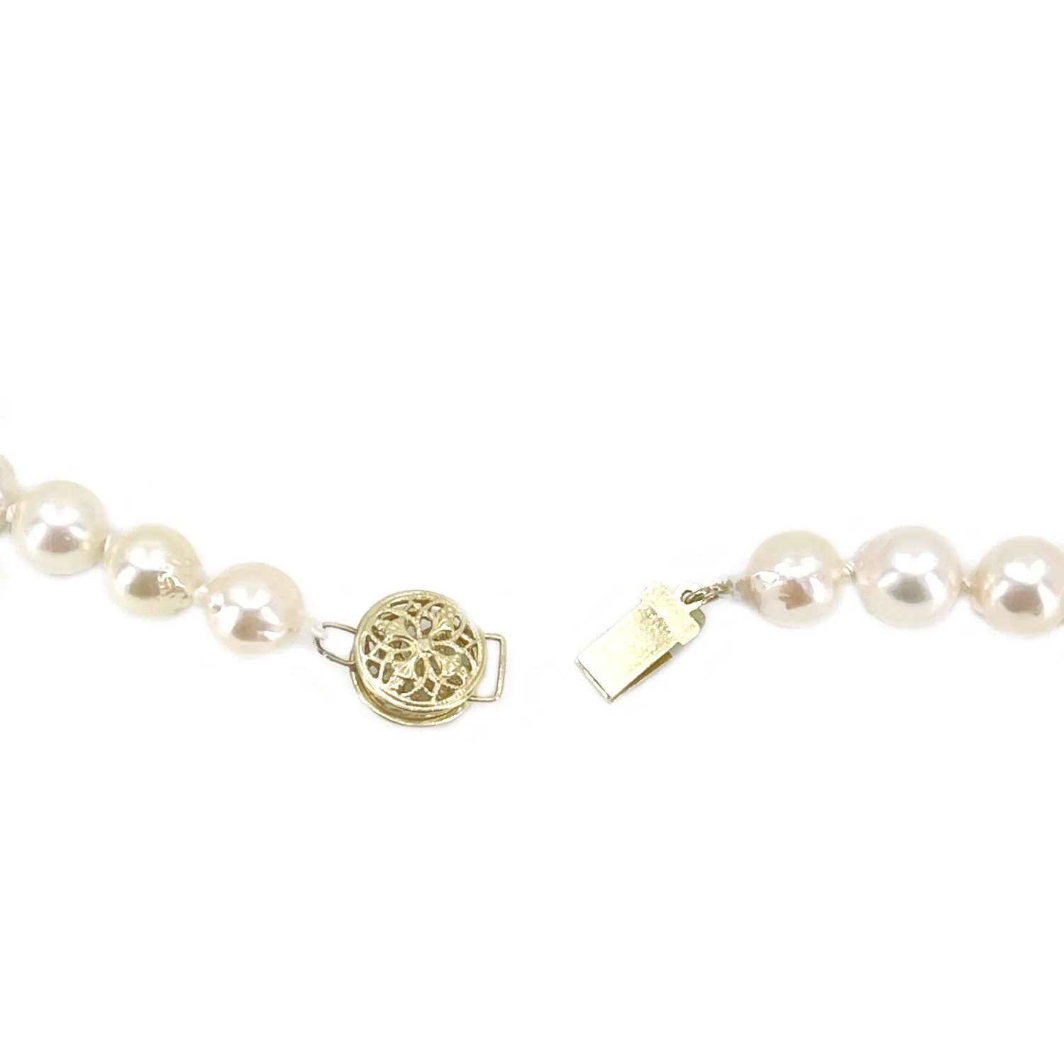 Vintage Baroque Filigree Japanese Cultured Akoya Pearl Strand - 14K Yellow Gold 33.25 Inch