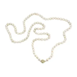 Vintage Baroque Filigree Japanese Cultured Akoya Pearl Strand - 14K Yellow Gold 33.25 Inch
