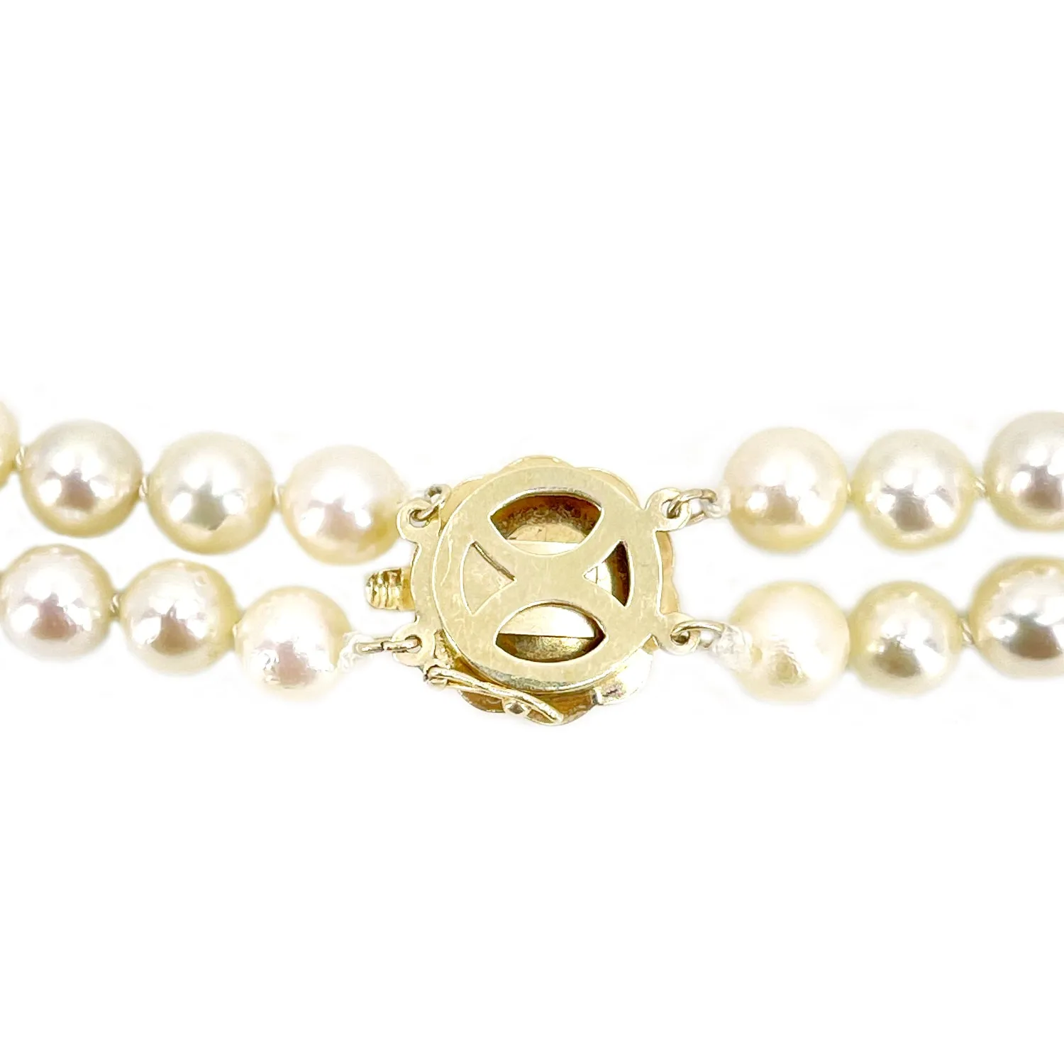 Vintage Double Strand Floral Japanese Saltwater Cultured Akoya Pearl Necklace - 14K Yellow Gold 22.75 & 24 Inch