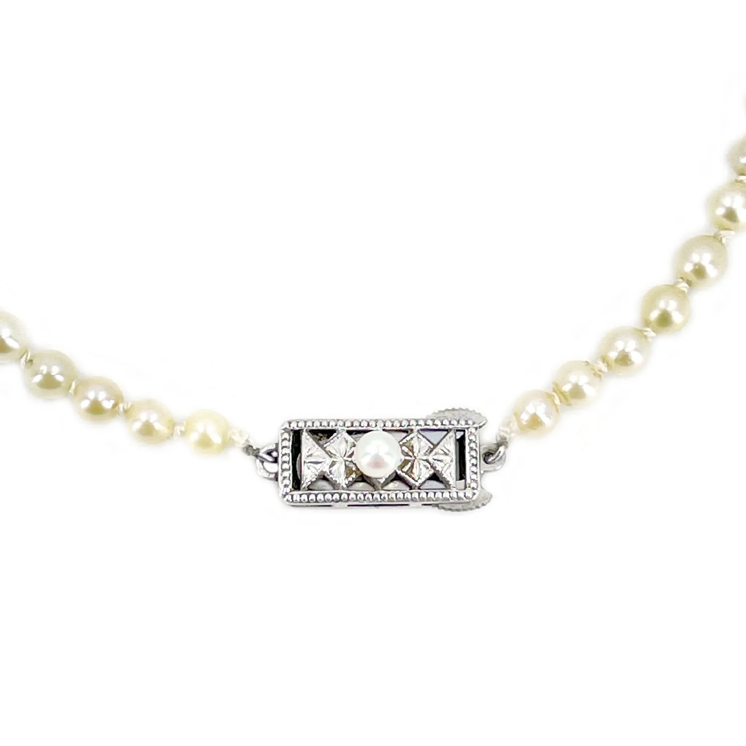 Vintage Mikimoto Graduated Japanese Cultured Akoya Pearl Strand - Sterling Silver 20.50 Inch