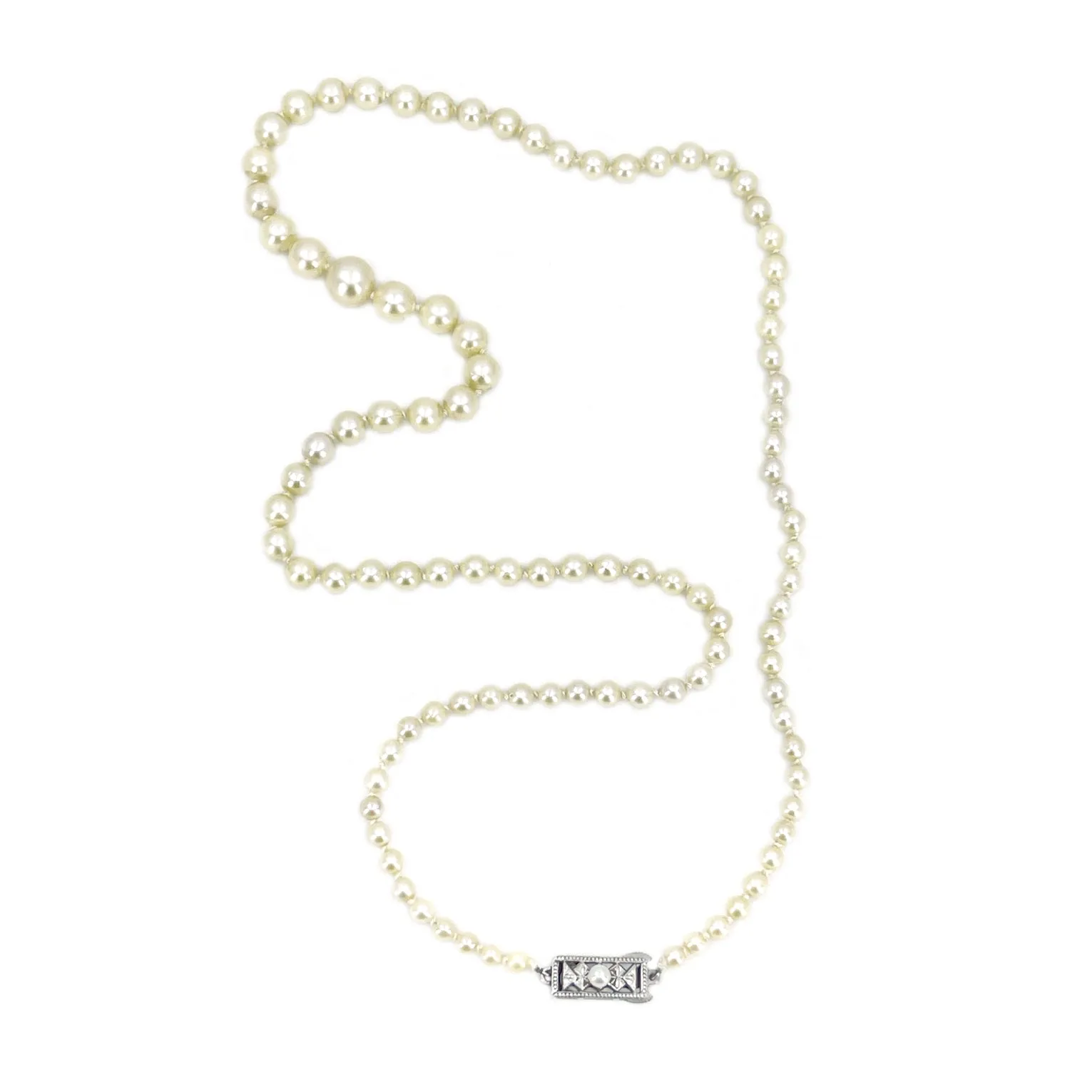 Vintage Mikimoto Graduated Japanese Cultured Akoya Pearl Strand - Sterling Silver 20.50 Inch