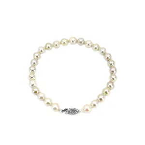 Vintage Modern Japanese Saltwater Akoya Cultured Pearl Bracelet- 14K White Gold