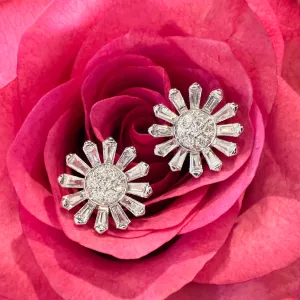 Zeghani Diamond Flower Stud 14K White Gold Earrings ZE842