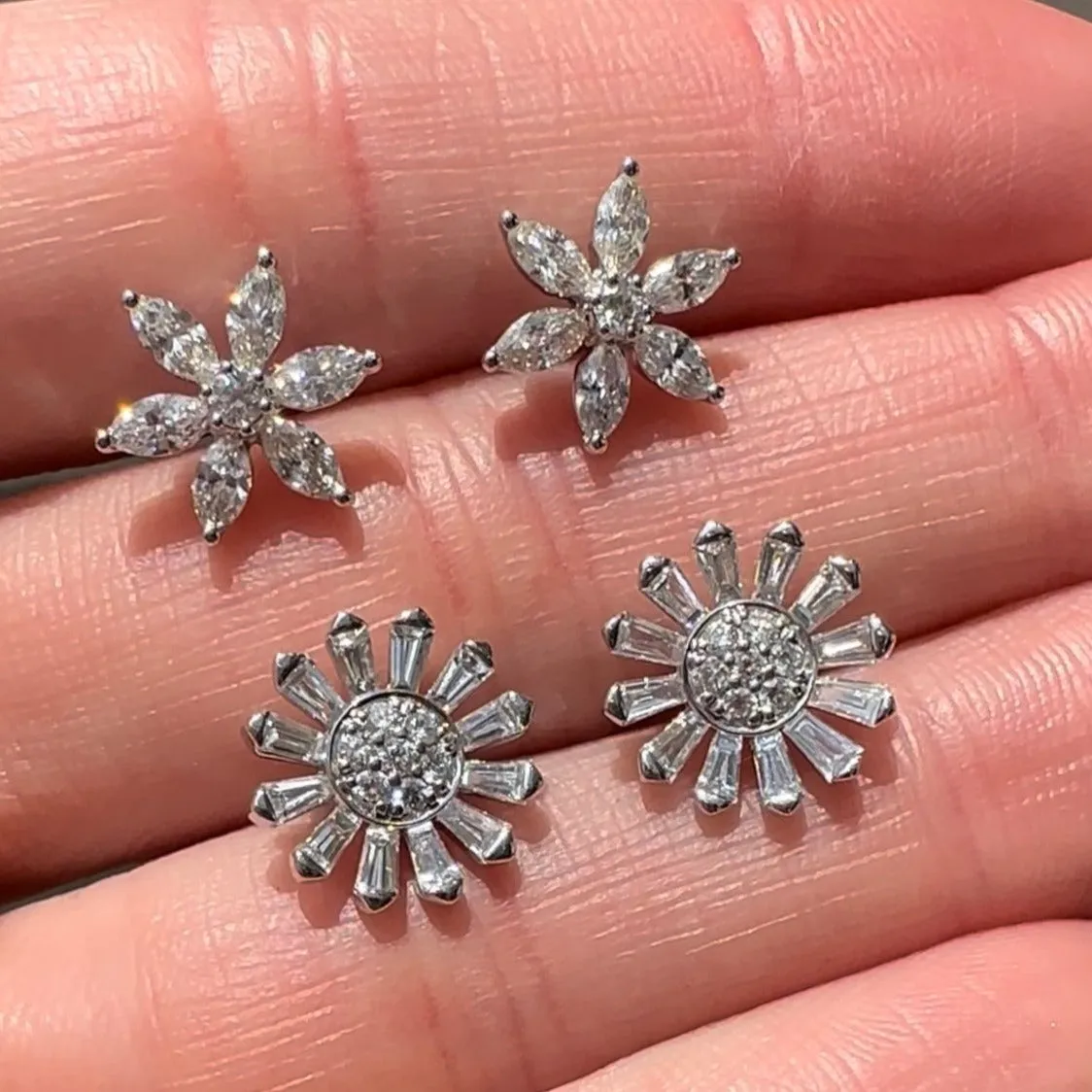 Zeghani Diamond Flower Stud 14K White Gold Earrings ZE842