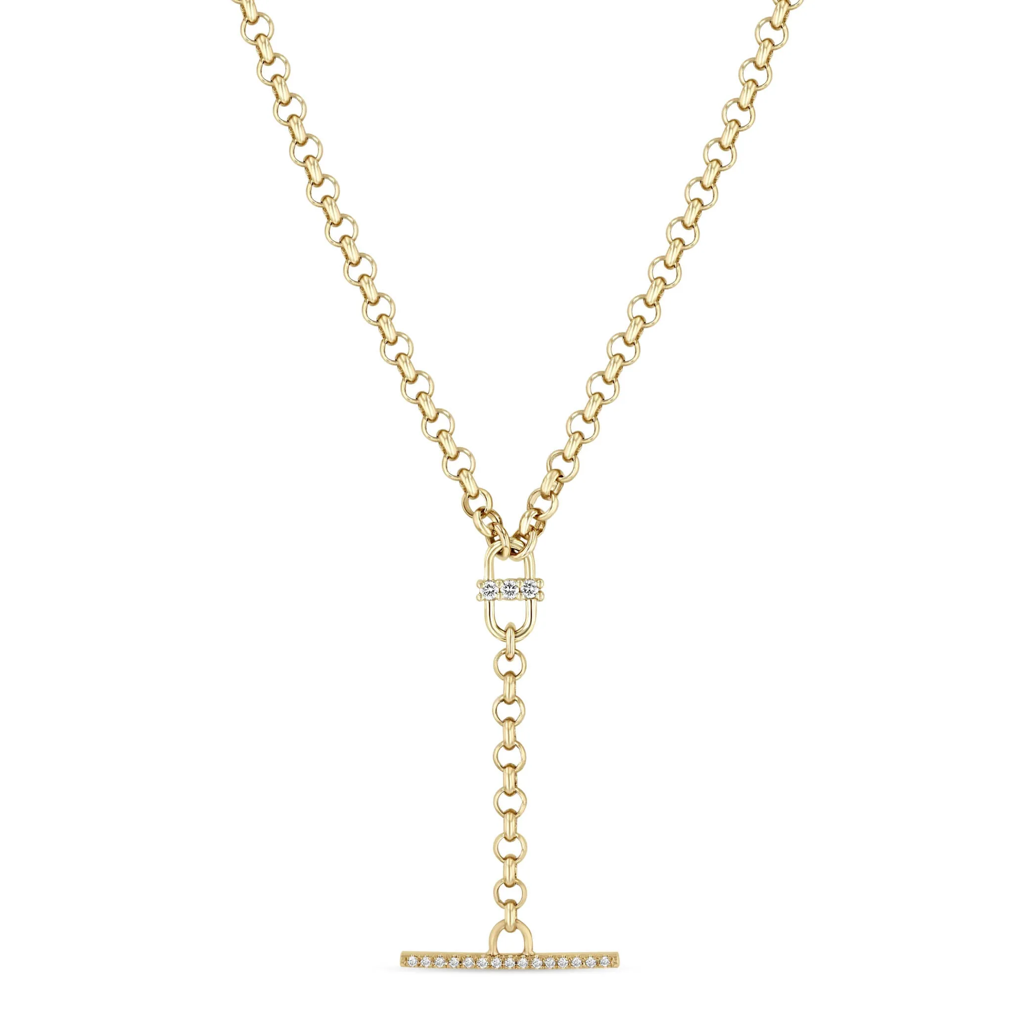 Zoë Chicco 14k Yellow Gold Rolo Diamond Toggle Lariat Necklace